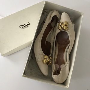 CHLOE kitten heels with gold bead detail